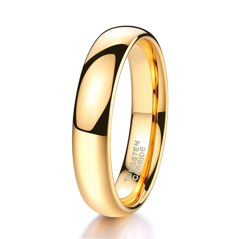 TRUMIUM 4mm Tungsten Wedding Band Ring for Men Women 24K Gold Plated Domed High Polished Comfort Fit 12 - Image 1